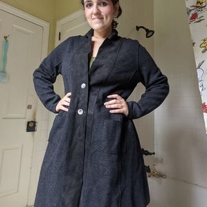 Eileen Fisher WOOL & LEATHER COLLARED CARDIGAN